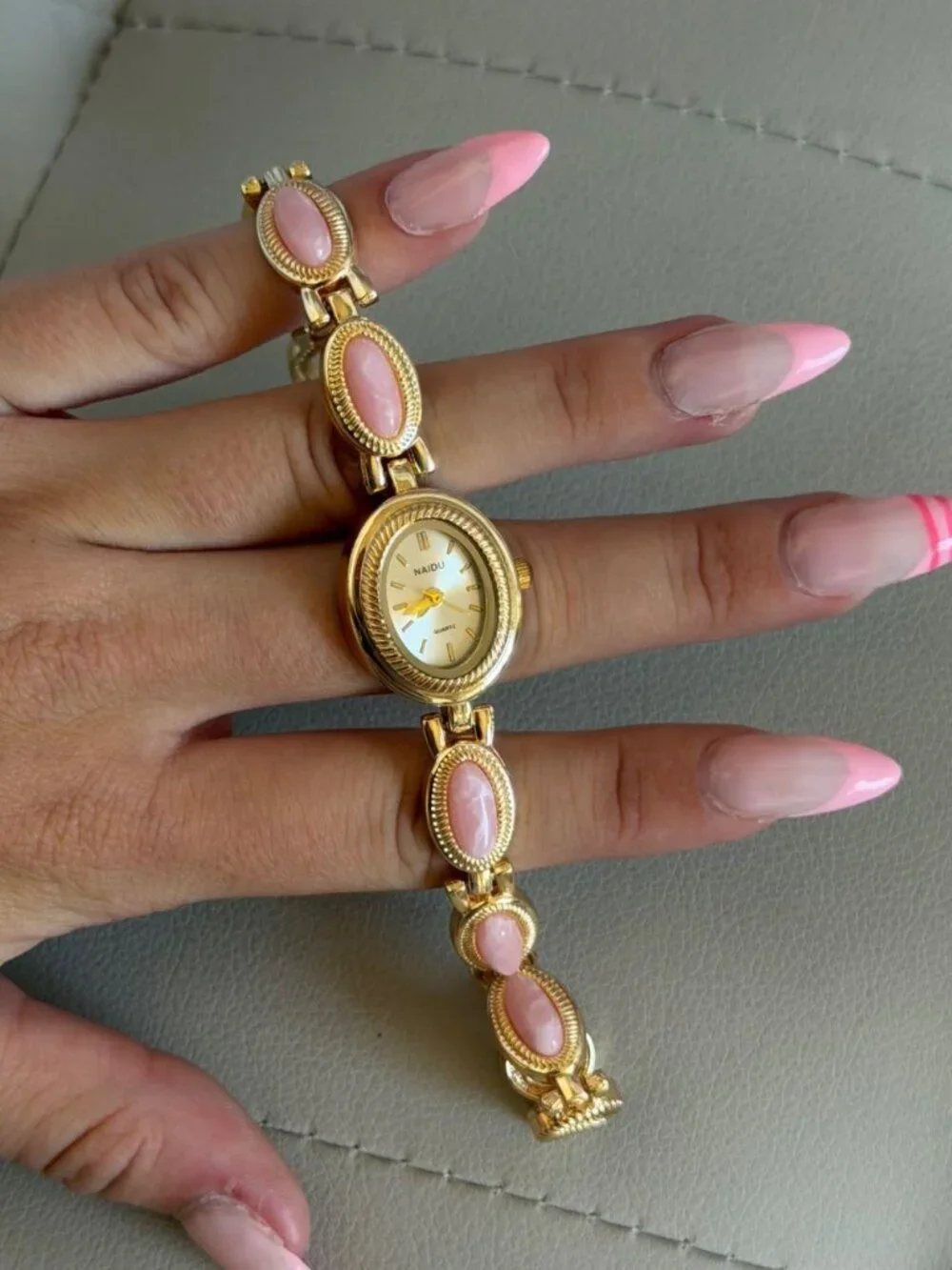 Dainty Pink Gemstone Link Band Watch Preppy Y2K OS